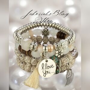 Cream Bohemian Stack Charm Bracelet